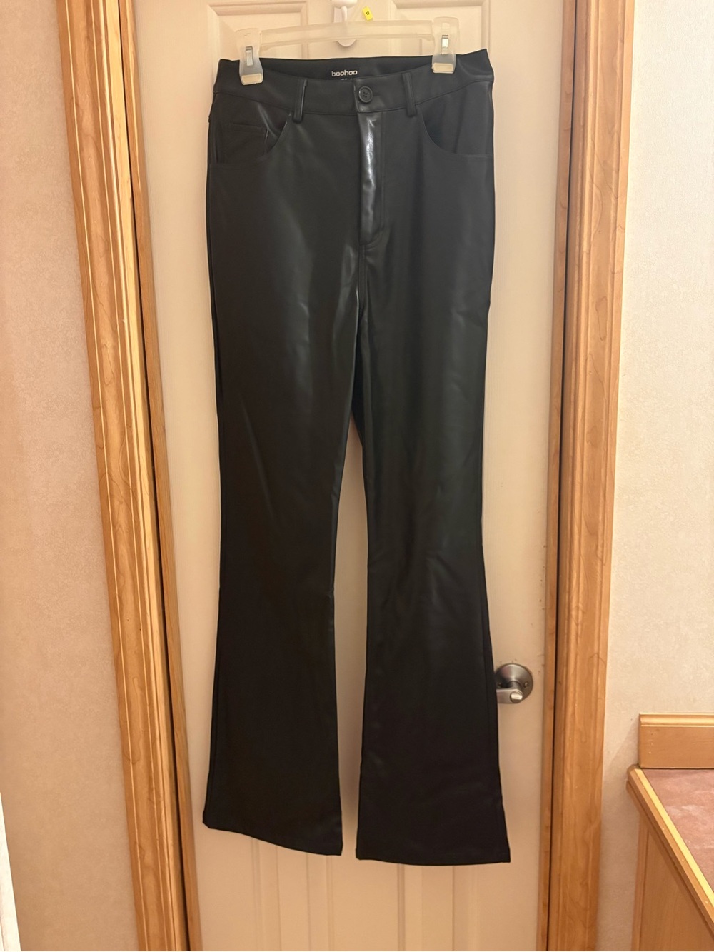 boohoo Black Faux Leather Flare Pants